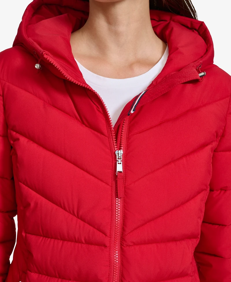Tommy Hilfiger Women's Long Sleeves Hooded Puffer Jacket