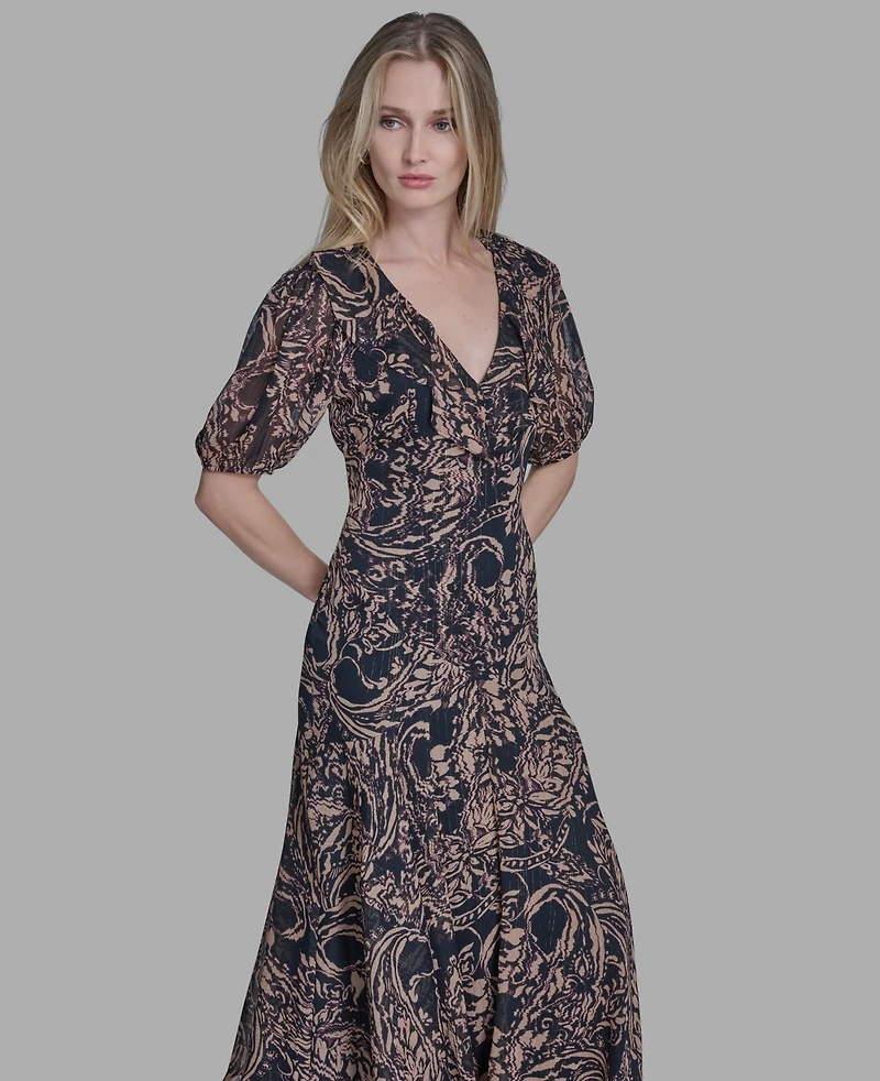 Bcbg Women's Chiffon Puff Sleeve Open-Back Midi Dress
