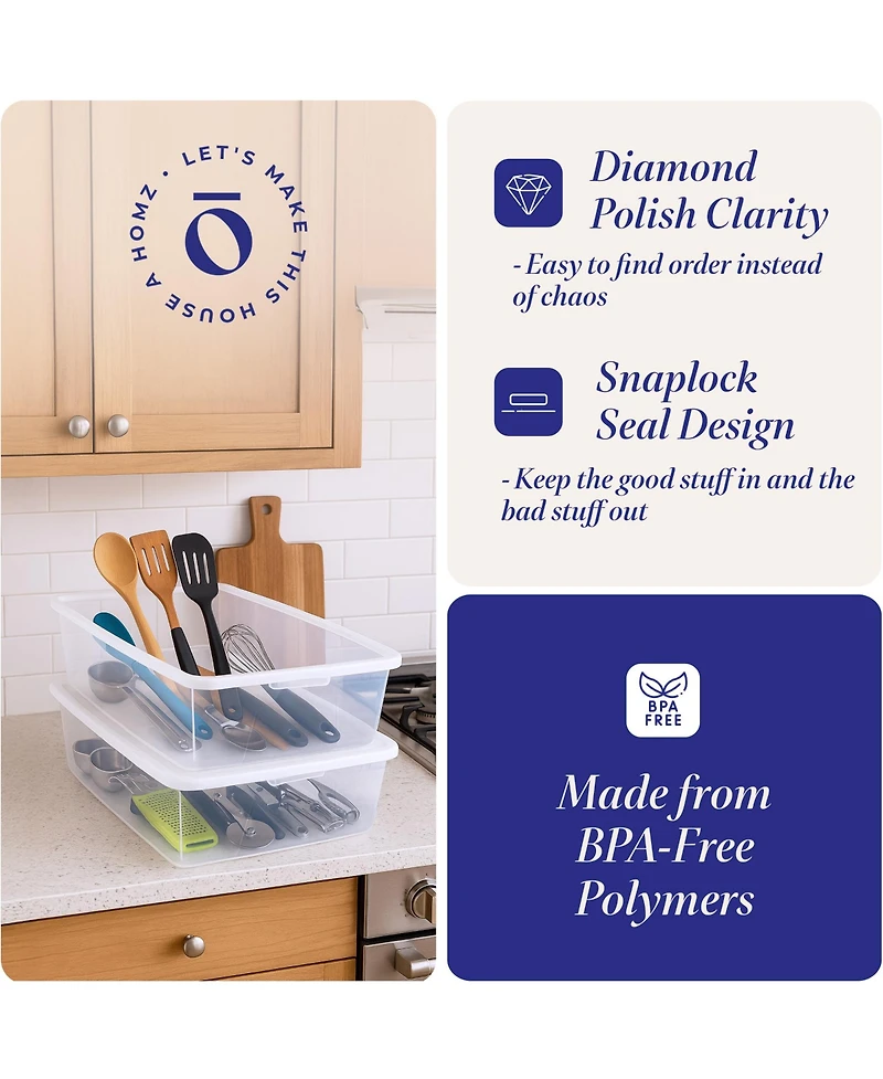 Homz Snaplock 41 Qt Stackable Plastic Storage Container w/Latching Lid (2 Pack