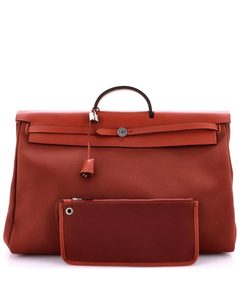 Pre-Owned Hermes 50 Herbag Zip Leather and Toile