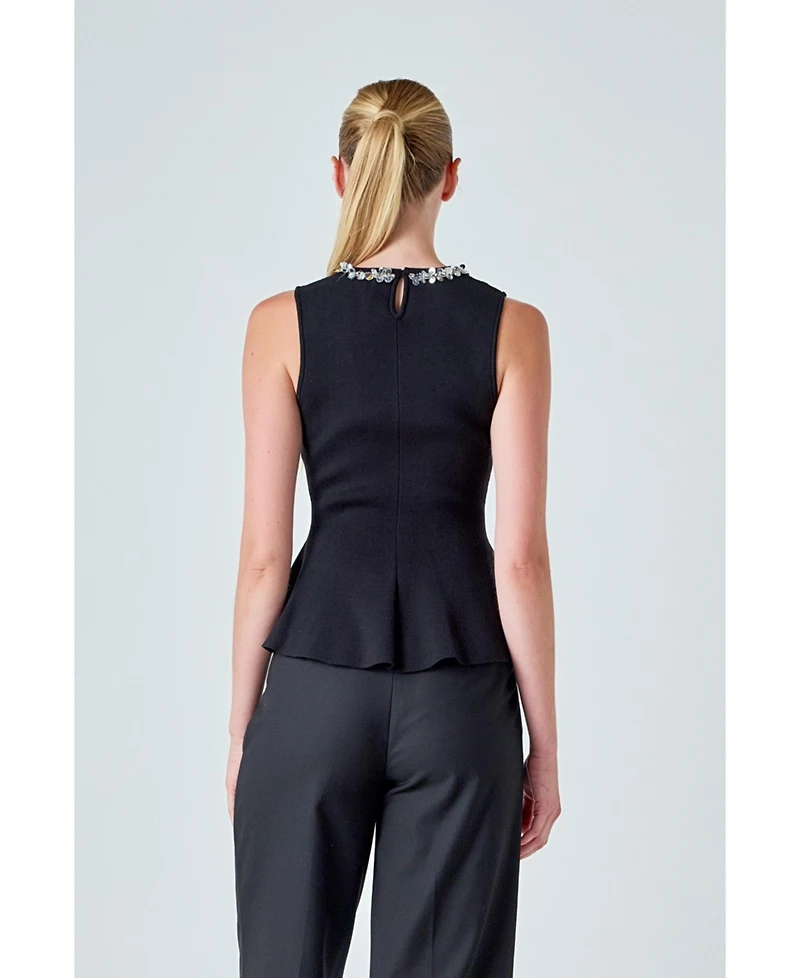 endless rose Women's Jewel Trim Peplum Top