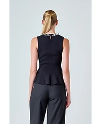 endless rose Women's Jewel Trim Peplum Top