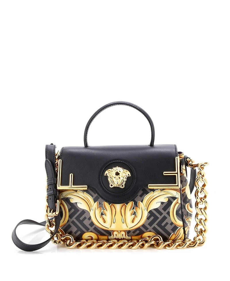 Pre-Owned Versace Medium x Fendi Fendace La Medusa Top Handle Bag Printed Laminated Leather with Leather