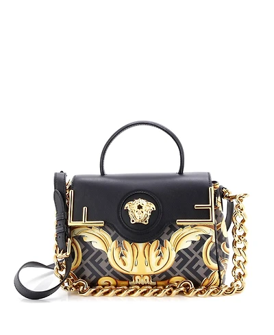 Pre-Owned Versace Medium x Fendi Fendace La Medusa Top Handle Bag Printed Laminated Leather with Leather