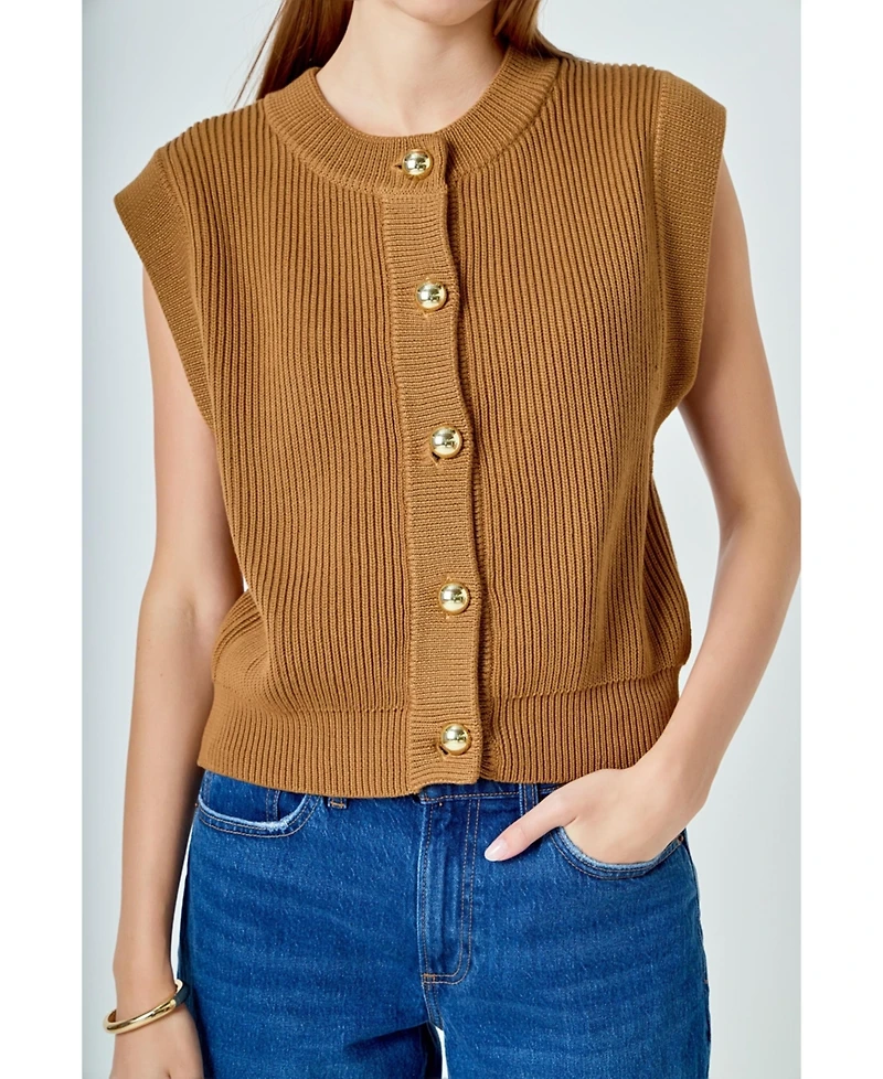 endless rose Women's Sleeveless Knit Buttoned Vest Top