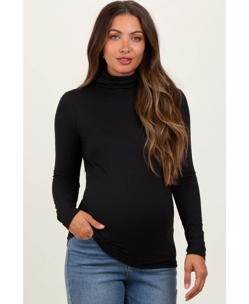 Pinkblush Maternity Black Brushed Knit Basic Turtleneck Top