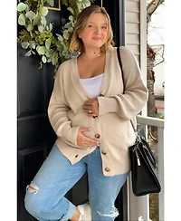 Pinkblush Maternity Beige Basic Ribbed Cardigan Sweater
