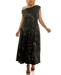 Taylor Plus Off-The-Shoulder Belted Maxi Dress