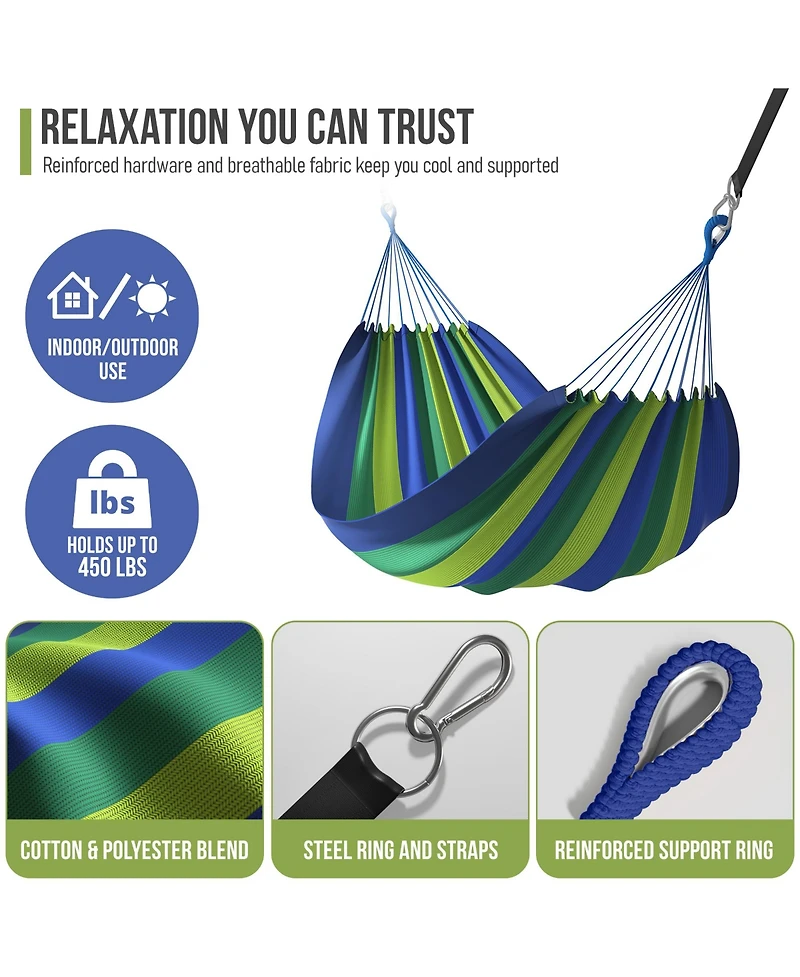 Sorbus Brazilian Double Hammock - Extra-Long Two Person Portable Hammock Bed for Indoor or Outdoor Spaces - Hanging Rope