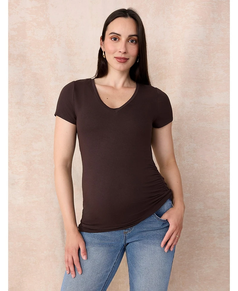 Motherhood Maternity V-Neck Side-Ruched Short Sleeve Tee