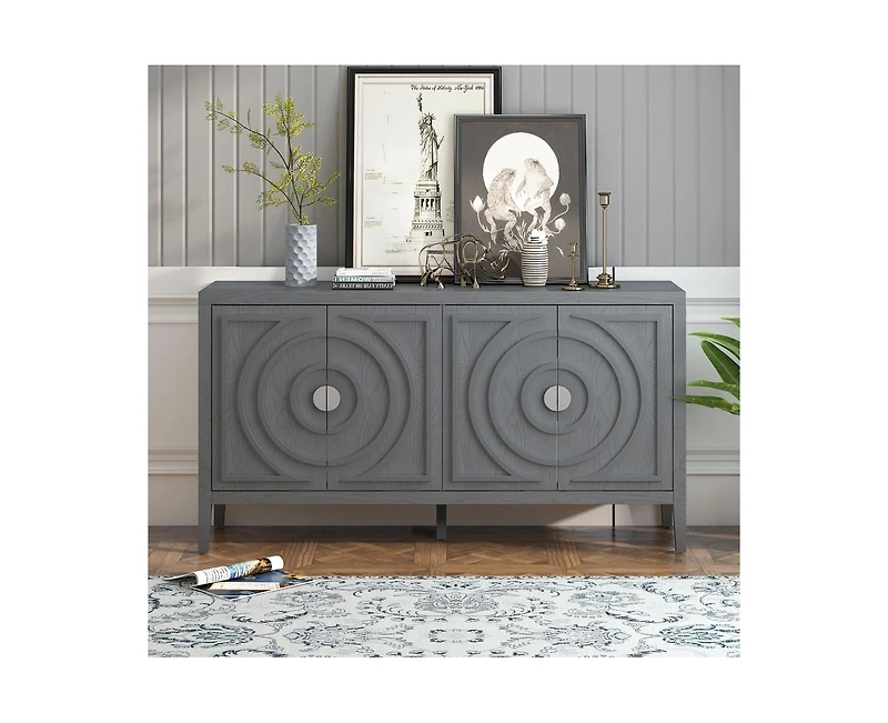 Casainc Retro Storage Cabinet Sideboard door with Circular Groove Design Round Metal Door Handle