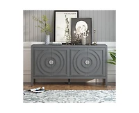 Casainc Retro Storage Cabinet Sideboard door with Circular Groove Design Round Metal Door Handle