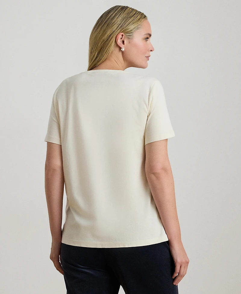 Lauren Ralph Plus Beaded-Crest Cotton Jersey T-Shirt