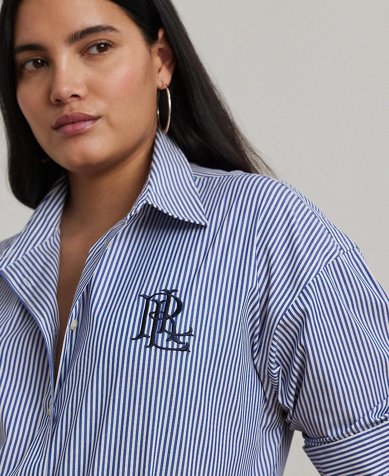 Lauren Ralph Plus Striped Stretch Cotton Shirt