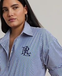 Lauren Ralph Plus Striped Stretch Cotton Shirt