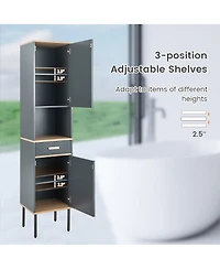 Gymax Tall Bathroom Storage Cabinet Freestanding Narrow Linen Tower w/ Doors & Drawer