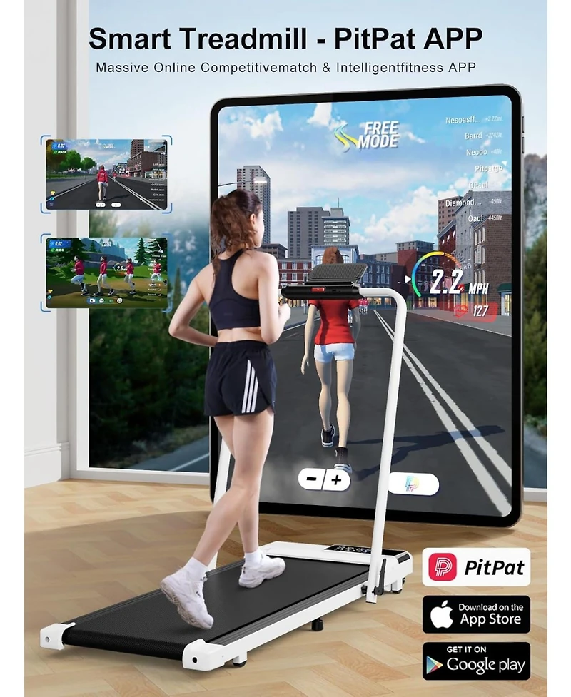 DeerRun 3 in 1 Walking Pad Treadmill, 300 Weight Capacity Foldable Treadmill, 3.0HP Low Noise Under Desk Treadmills for Home Office with Remote & App