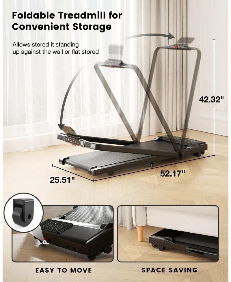 DeerRun 3-in-1 Walking Pad Treadmill 300lb capacity, 3.0HP quiet motor. Foldable for home/office use with remote & App control