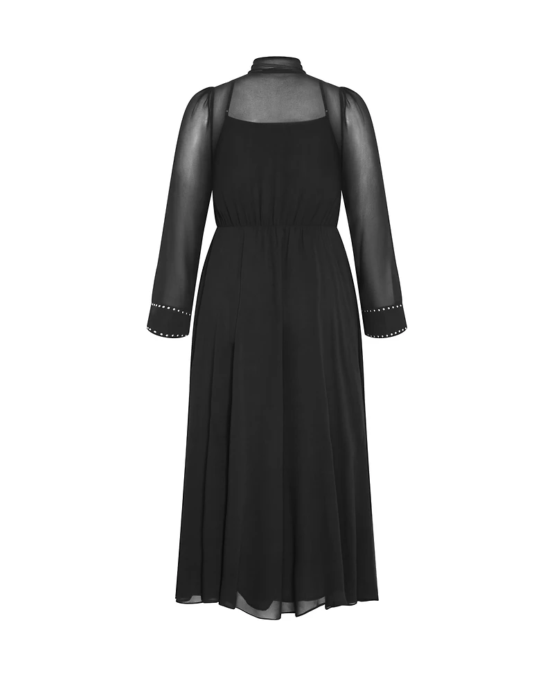 City Chic Women's Kara Stud Tie Neck Maxi Dress