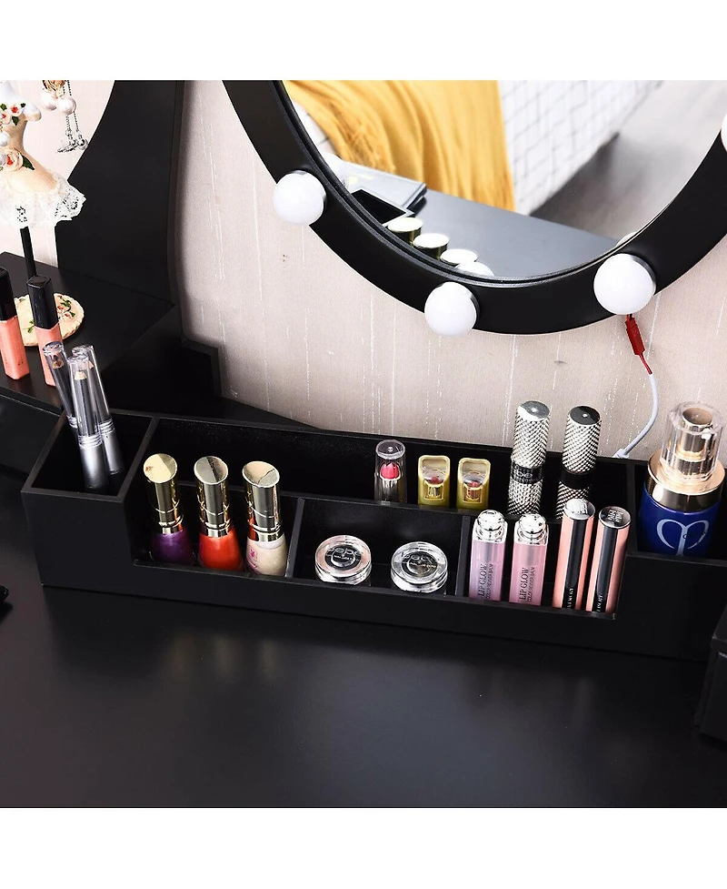 Volenca 10 Dimmable Lights Vanity Table Set with Lighted Mirror and Cushioned Stool