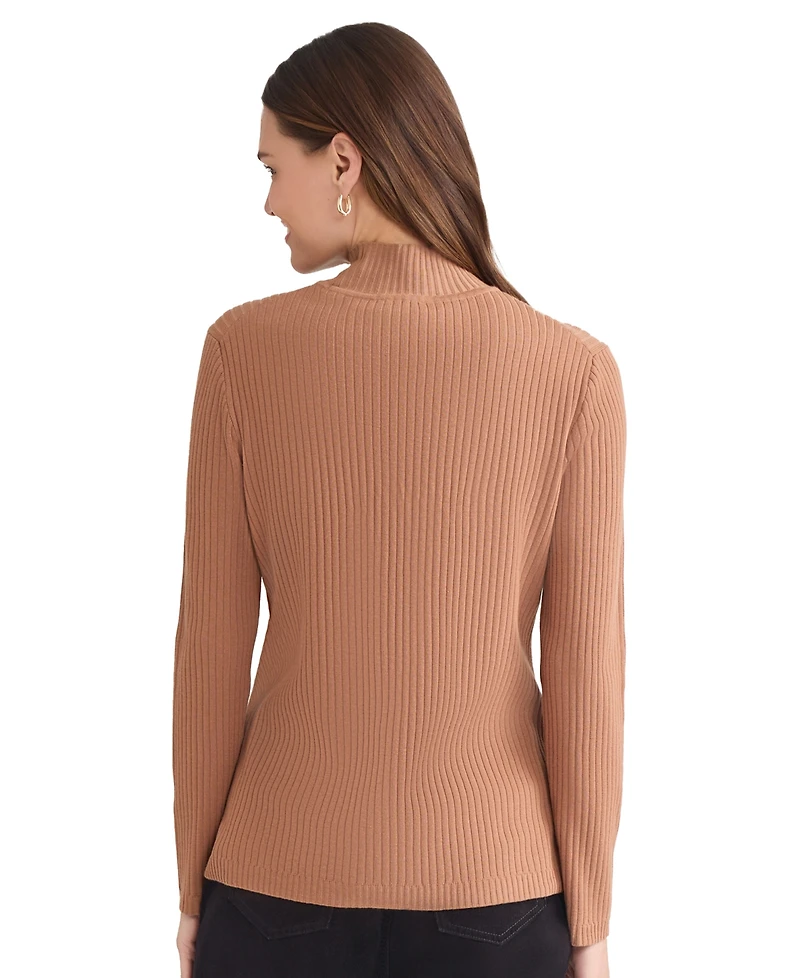 Jones New York Women's Sutton Ribbed Mock-Neck Long-Sleeve Sweater