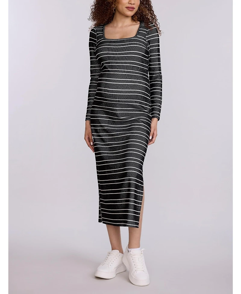 Motherhood Maternity Square Neck Rib Knit Long Sleeve Bodycon Maxi Dress