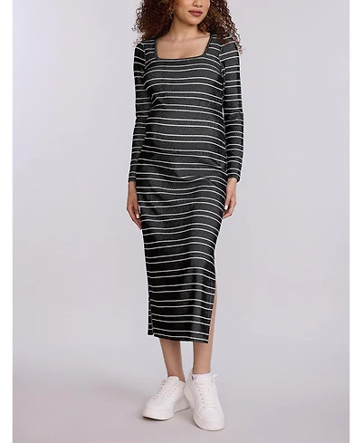 Motherhood Maternity Square Neck Rib Knit Long Sleeve Bodycon Maxi Dress