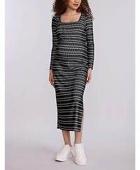 Motherhood Maternity Square Neck Rib Knit Long Sleeve Bodycon Maxi Dress