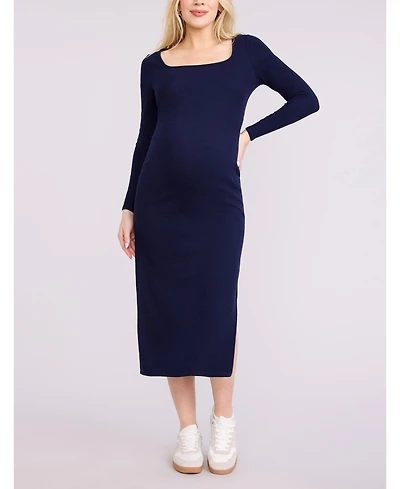 Motherhood Maternity Square Neck Rib Knit Long Sleeve Bodycon Maxi Dress