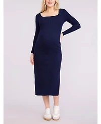 Motherhood Maternity Square Neck Rib Knit Long Sleeve Bodycon Maxi Dress