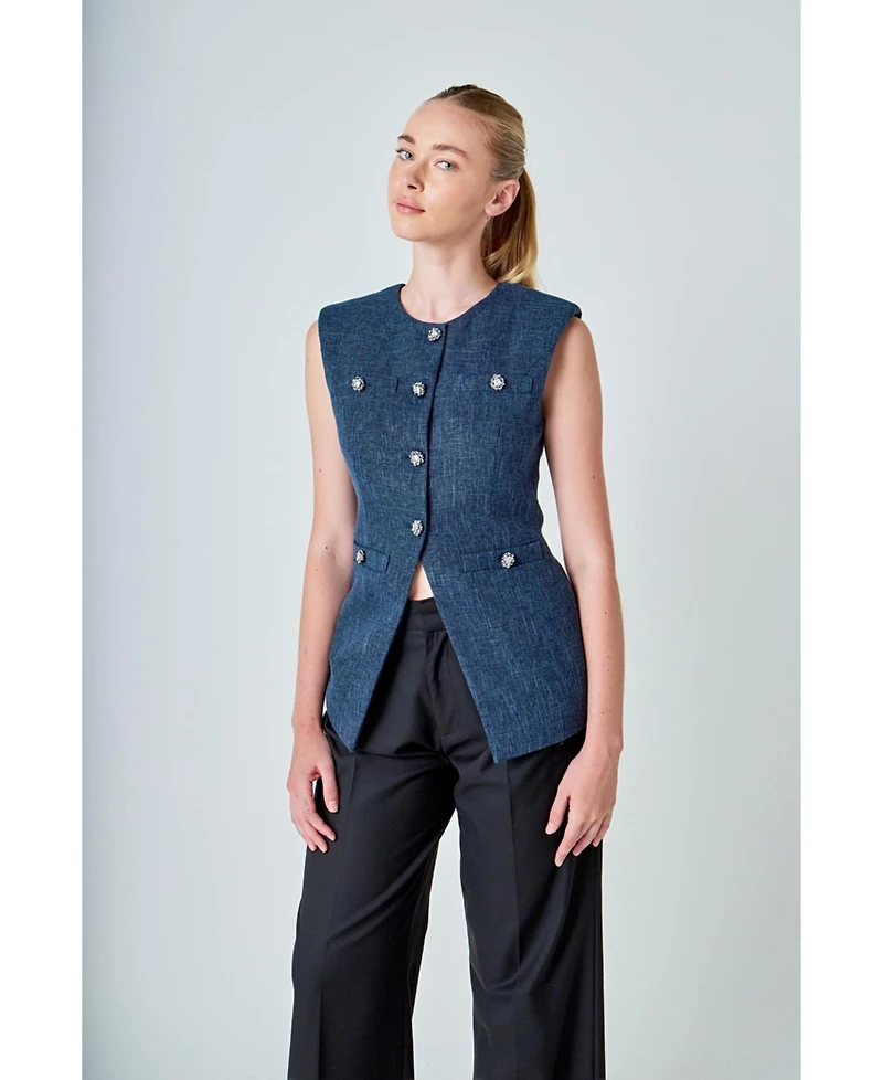 endless rose Women's Textured Fabric Long Vest