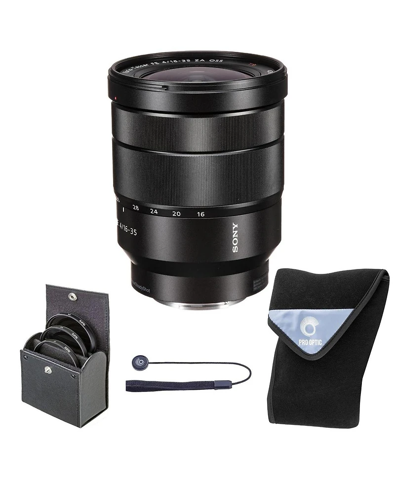 Sony Vario-Tessar T Fe 16-35mm f/4 Za Oss Lens, Black, Bundle with 72mm Digital Essentials Filter Kit and 19x19" Lens Wrap