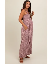 Pinkblush Maternity Mauve Floral Flowy Jumpsuit