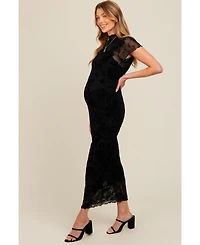 Pinkblush Black Floral Mesh Overlay Fitted Maternity Maxi Dress