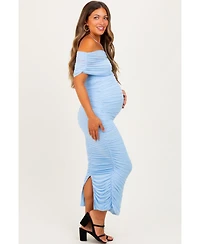 Pinkblush Maternity Light Pink Ruched Mesh Foldover Off Shoulder Maxi Dress