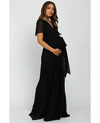 Pinkblush Maternity Blue Chiffon Short Sleeve Maxi Dress