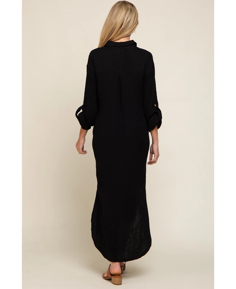 Pinkblush Black Button Down 3/4 Sleeve Maternity Midi Dress