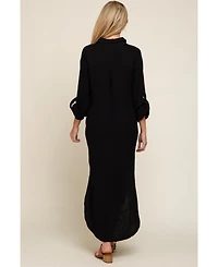 Pinkblush Black Button Down 3/4 Sleeve Maternity Midi Dress