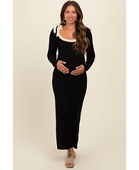 Pinkblush Maternity Black Shoulder Bow Detail Maxi Sweater Dress
