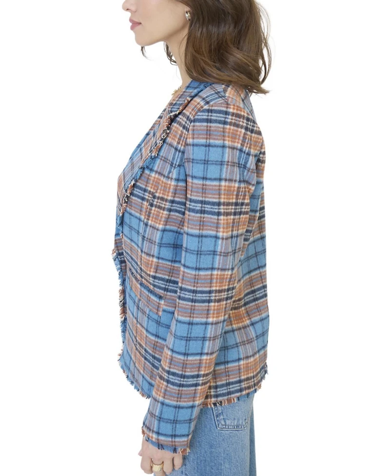 Central Park West Women's Elyse Plaid Fringe Blazer