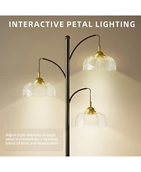 Modern Standing Floor Lamp with Led Bulbs, 3 Adjustable Heads and Petal Glass Shades