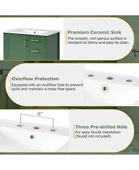 Lovmor 30inch Green Bathroom Vanity with Sink Combination Set Bathroom Storage Cabinet and Removable Tray Solid Wood Frame