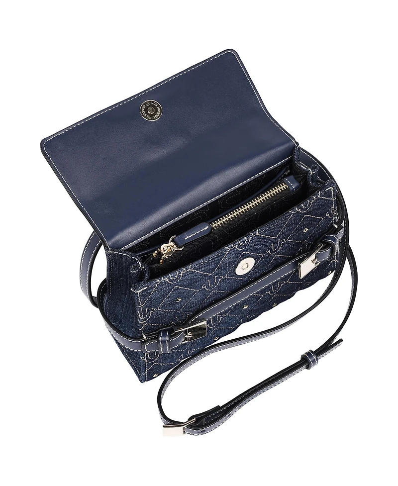 True Religion Studded Denim Flap Crossbody Bag