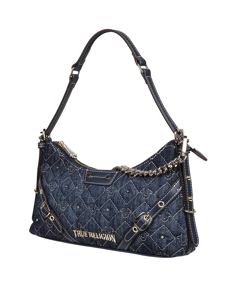 True Religion Studded Denim Chain Shoulder Bag