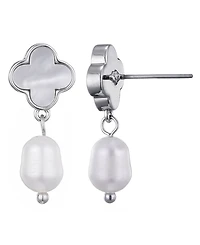 Adornia Silver Plated Freshwater Pearl Clover Drop Earrings
