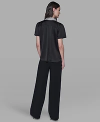 Karl Lagerfeld Paris Women's Collar Embellished Short Sleeve Top