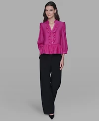 Karl Lagerfeld Paris Women's V-Neck Ruffle Detail Top