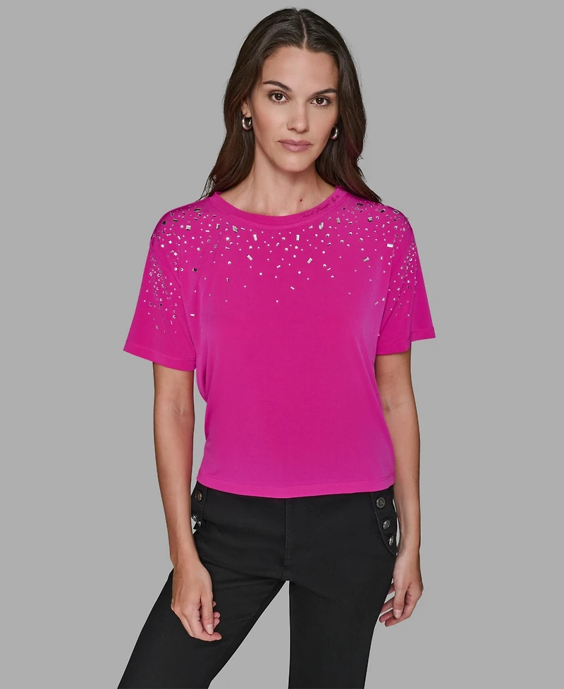 Karl Lagerfeld Paris Women's Crewneck Embellished Top