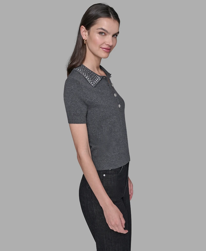 Karl Lagerfeld Paris Women's Embellished Collar Sweater