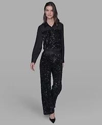 Karl Lagerfeld Paris Womens Collar Sequin Detail Top Sequin Detail Pants